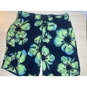 Duck Head Board Shorts Sz 36 Navy w/Green Tropical Floral Hawaiian Print